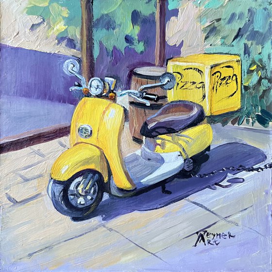 Yellow scooter. Italian scooter, urban transport