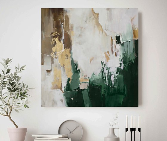 "Green Flood 2" Green gold brown abstract art