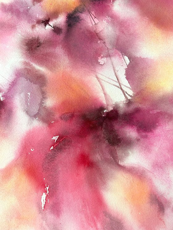 Flowers in pink colors. Abstract floral wall art