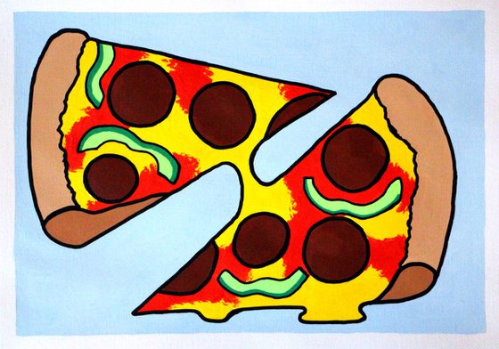 Two Slice Pizza Pop Art Painting On Paper