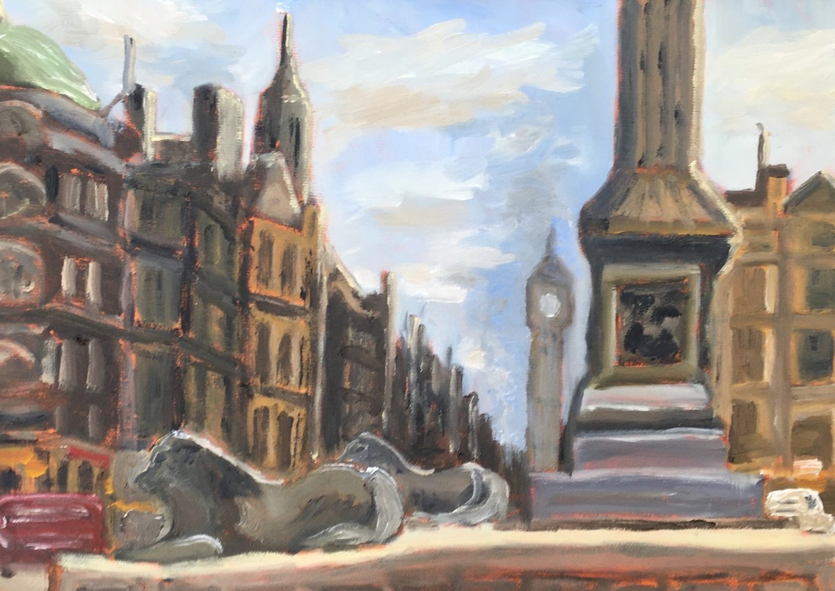 Impressionistic Cityscapes Oil Painting By Julian Lovegrove Art, 14 X 10", Trafalgar Square, London, Original Artwork