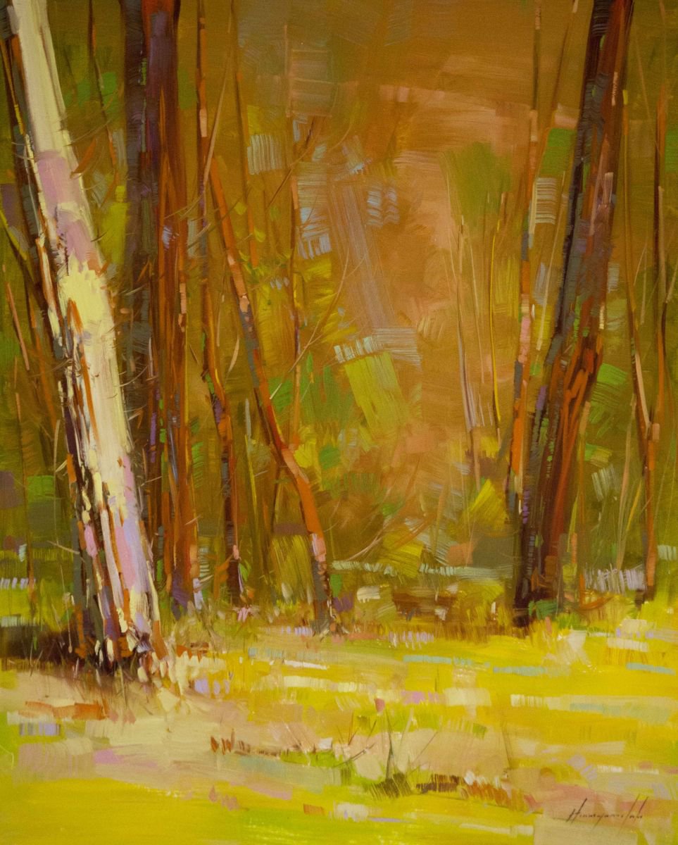 Birches Grove Handmade oil painting One of a kind by Vahe Yeremyan