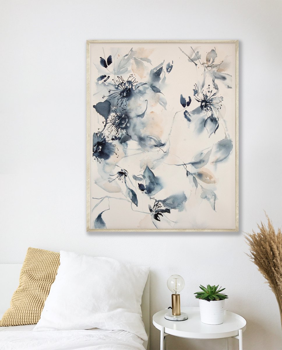 Abstract Florals in Blue - Concentration by Sophie Rodionov