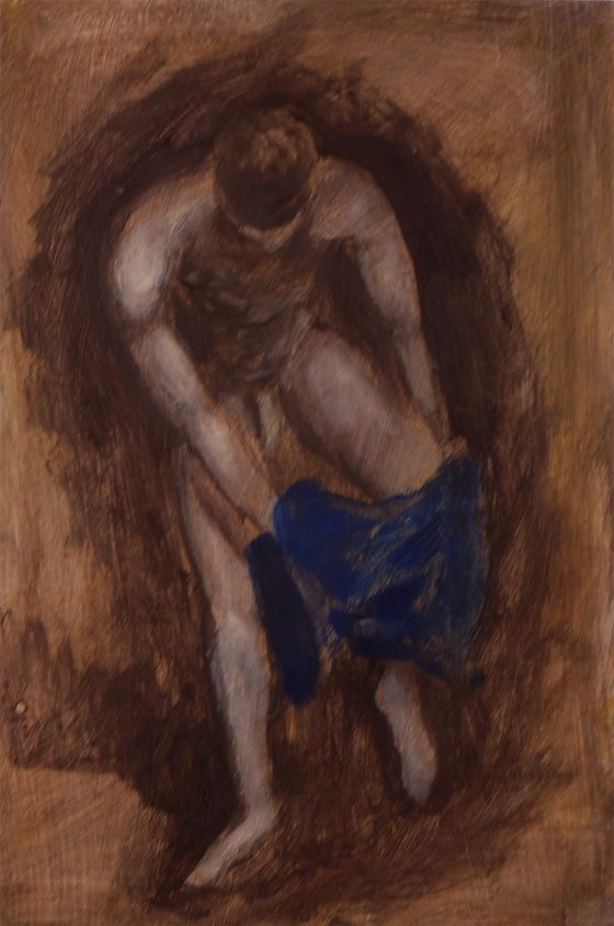 Male Nude With A Blue Towel