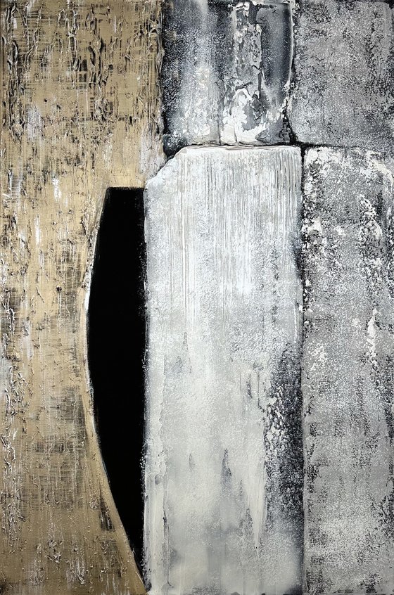 Black Gray Silver Abstract on canvas.