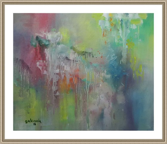 Rainy Autumn, Oil Canvas in Light colors, Abstract art, Fall pastel colors, original painting