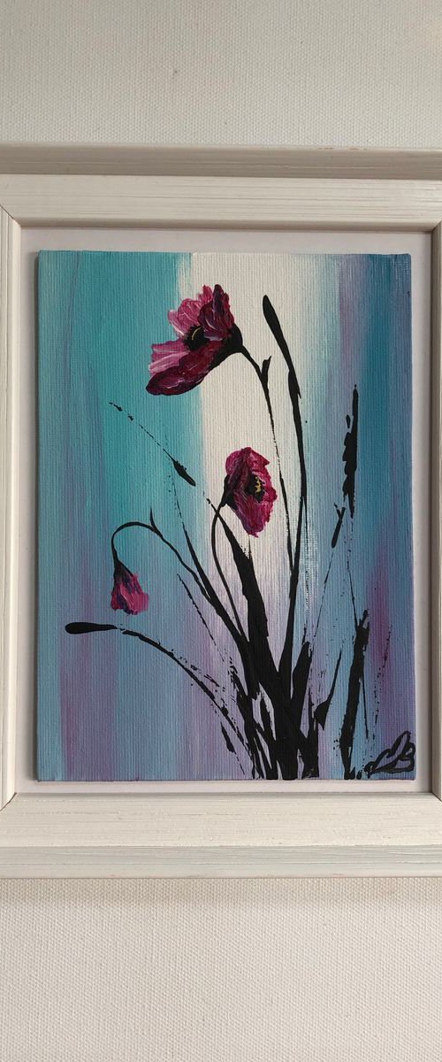 Purple poppies in a frame by Marja Brown