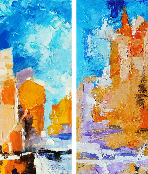 Abstract cityscape (diptych) by Yulia Berseneva