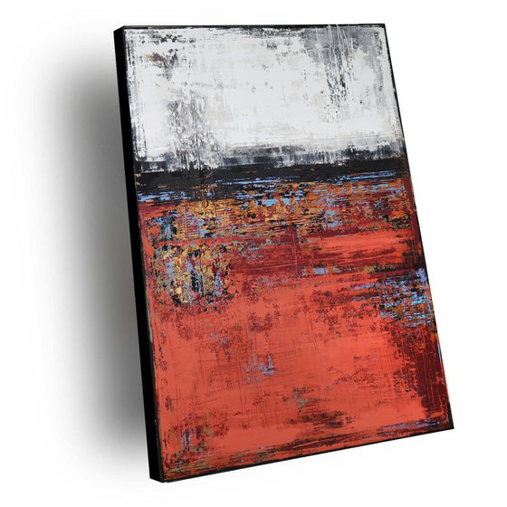 FADED RED - 100 x 140 CM - TEXTURED ACRYLIC PAINTING ON CANVAS * TERRACOTTA * WHITE