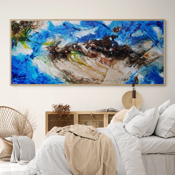 Outback Aquatic 240cm x 100cm Blue Brown Textured Abstract Art