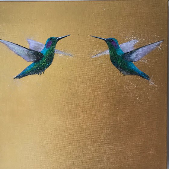 The Two Of Us ~ Hummingbirds on Gold