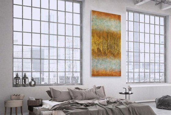 Abstract Original Painting with Gold Paint 60×120 cm