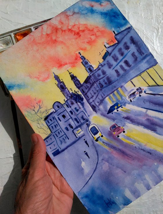 Lviv original watercolor painting