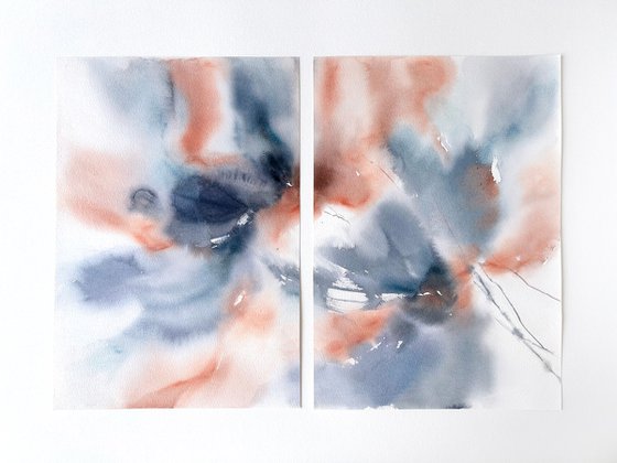 Abstract flowers diptych