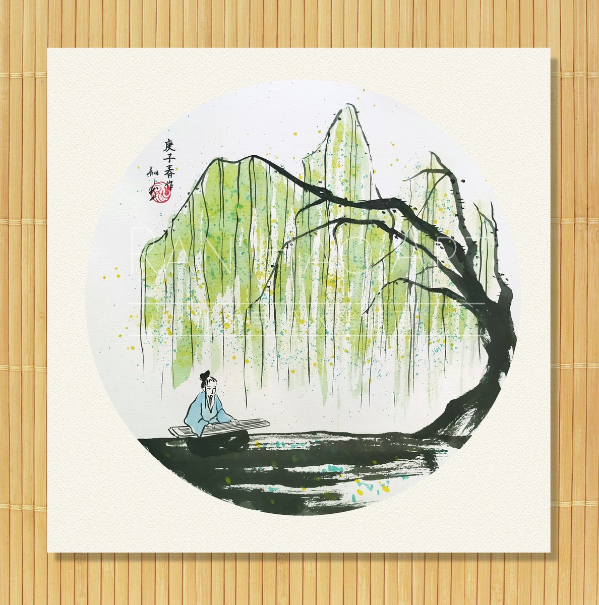 RAN ART - Chinese painting 38*38cm - The big willow tree by RAN HAO