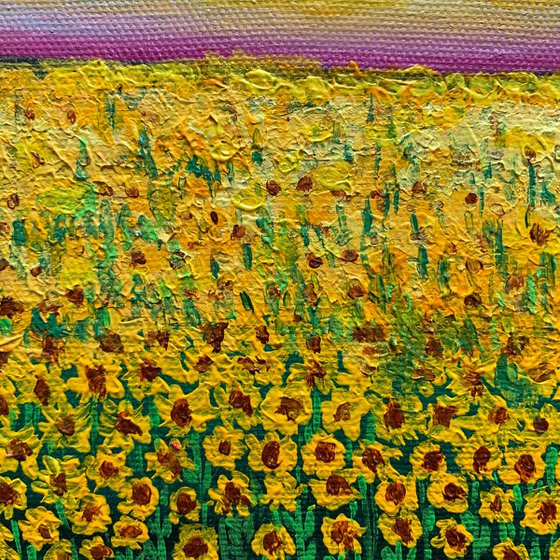 Sunflower fields  ! Small Landscape Painting!!  Ready to hang