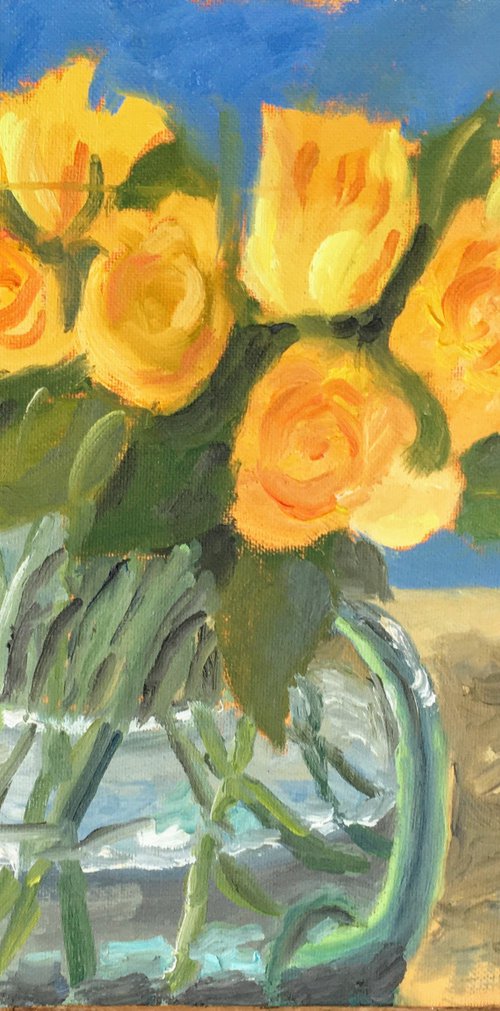 Yellow Roses an original oil painting by Julian Lovegrove Art