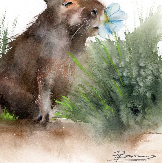 Capybara's Blue Flower