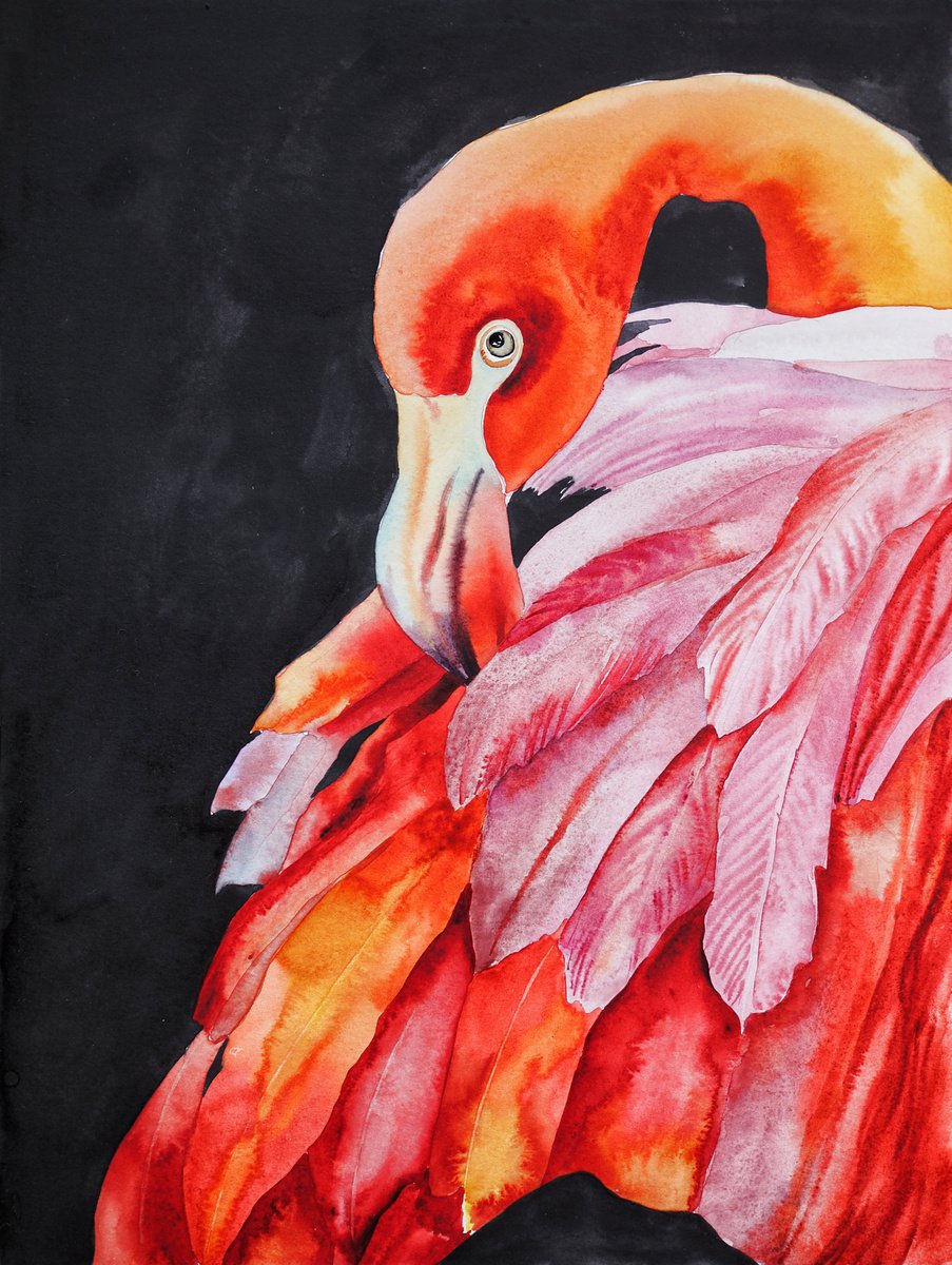 Impressionistic Animal Watercolour By Delnara El, 12 X 16, Fire Bird, Original Artwork