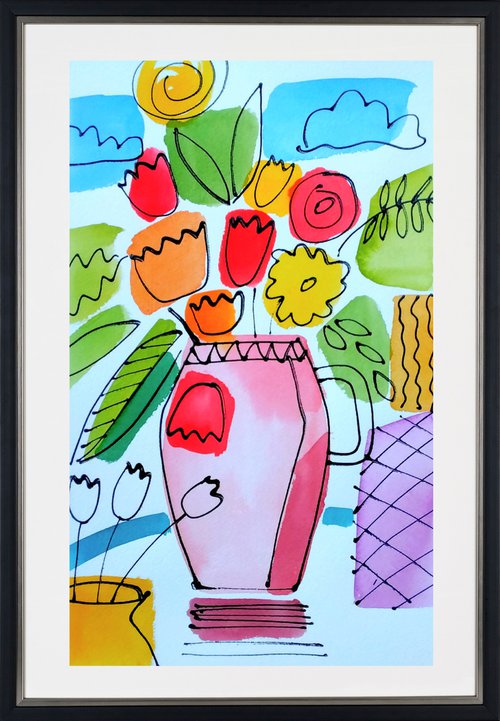 Summer Flowers in a Pink Vase by Jan Rippingham