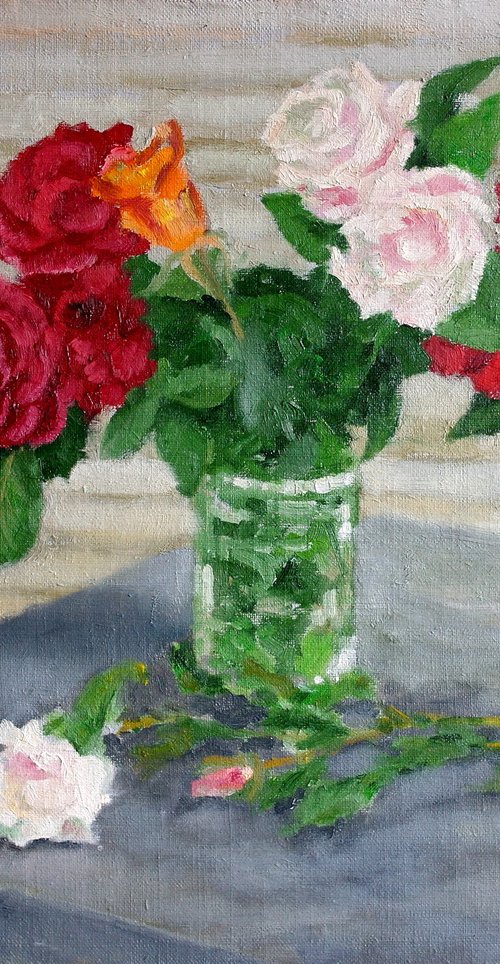 Mixed Garden Roses in a Vase by Juri Semjonov