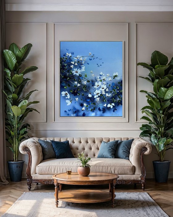 Pearl Roses in Blue Silence