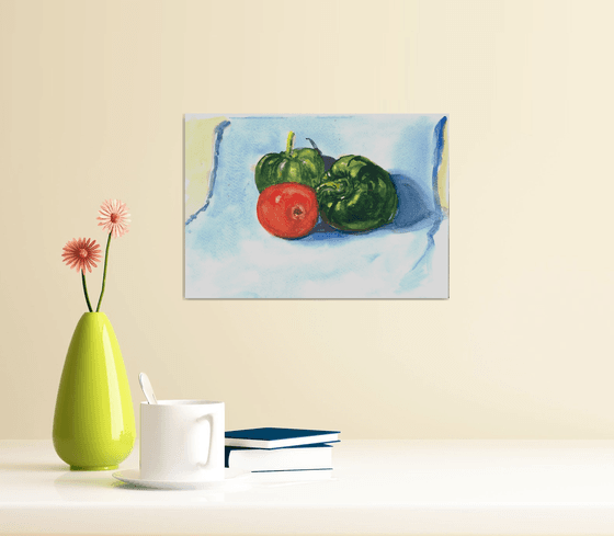 Still life with bell peppers and tomato 2