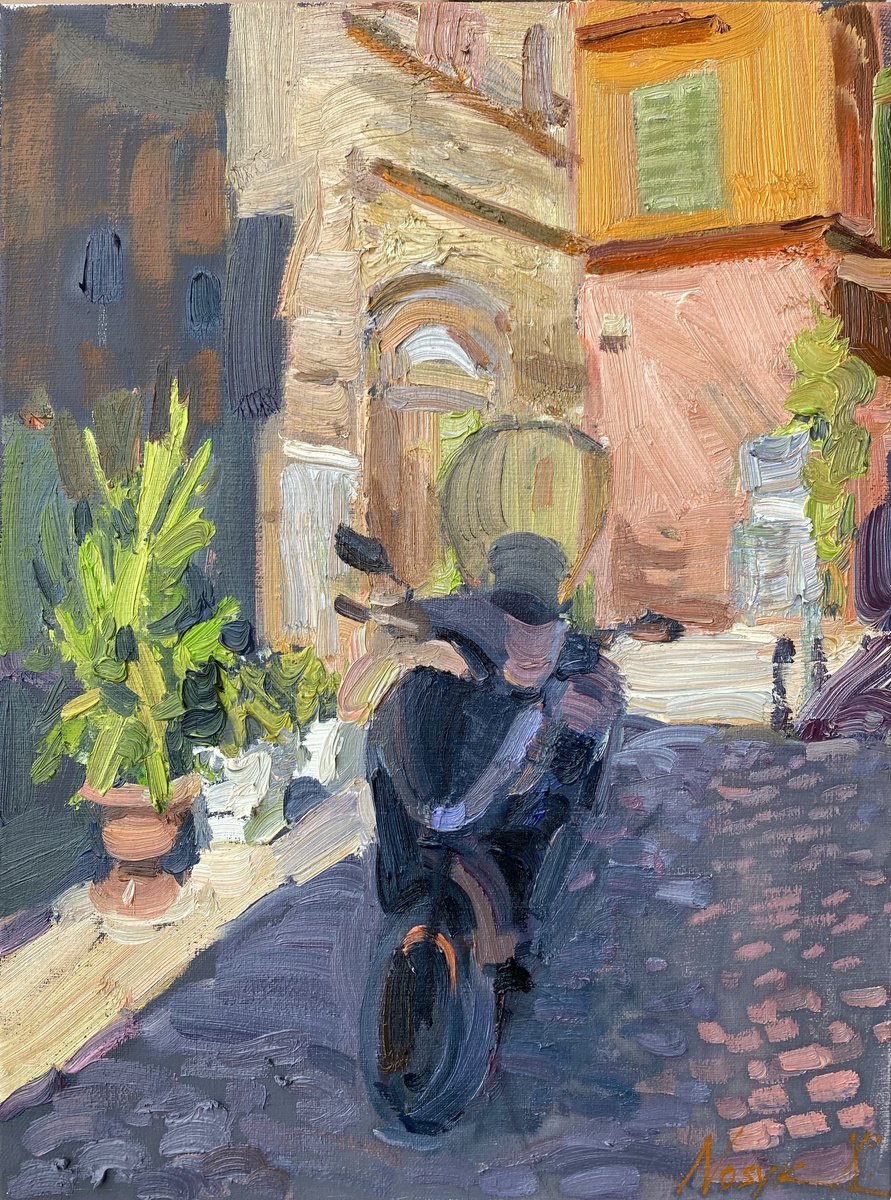 Impressionistic Cityscapes Oil Painting By Nataliia Nosyk, 12 X 16", The Street Of Rome, Original Artwork