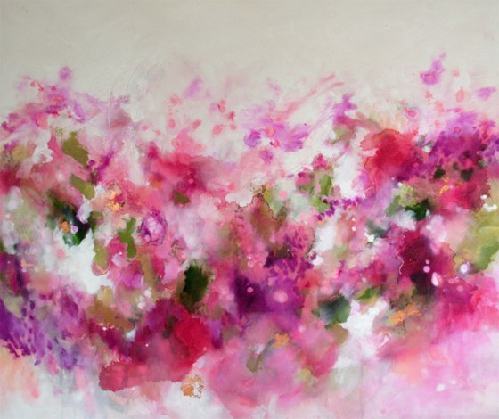 A Certain Smile - Extra Large Pink and White Original Abstract Painting