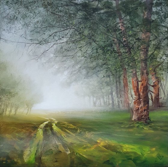 "Green in a foggy  morning"