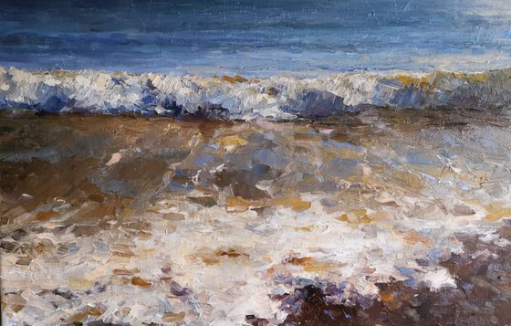 Sun on the ocean wave 2, original one of a kind oil on canvas seascape