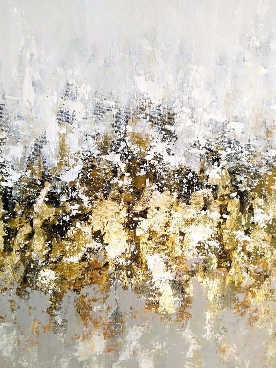 White abstraction with gold leaf