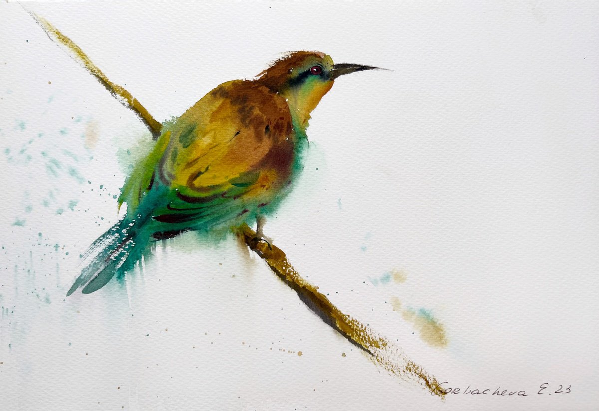 Impressionistic Animal Watercolour By Eugenia Gorbacheva, 12 X 8, Little Yellow Bird #2, Original Artwork