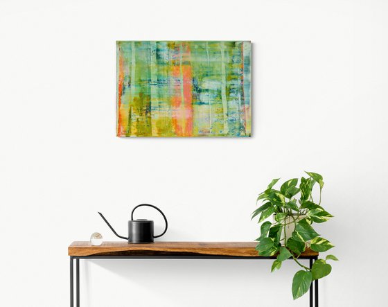 70x50 cm | 23.5 x 19.5″ Green Orange Abstract Painting Original Canvas Art