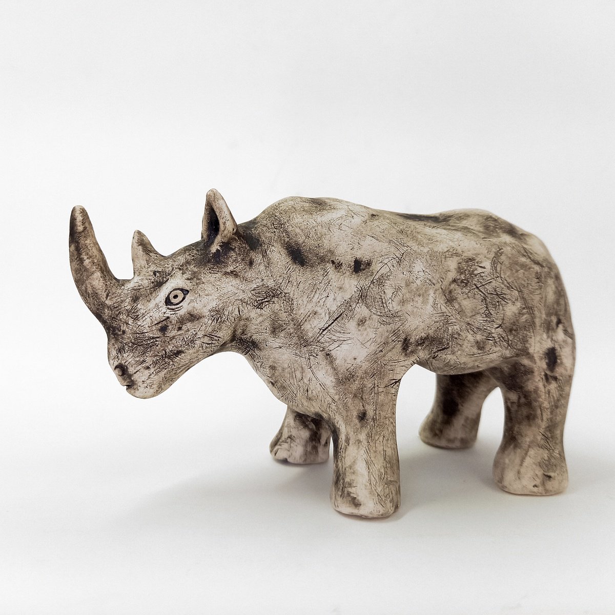 Rhino. Ceramic sculpture by Izabel Nemechek