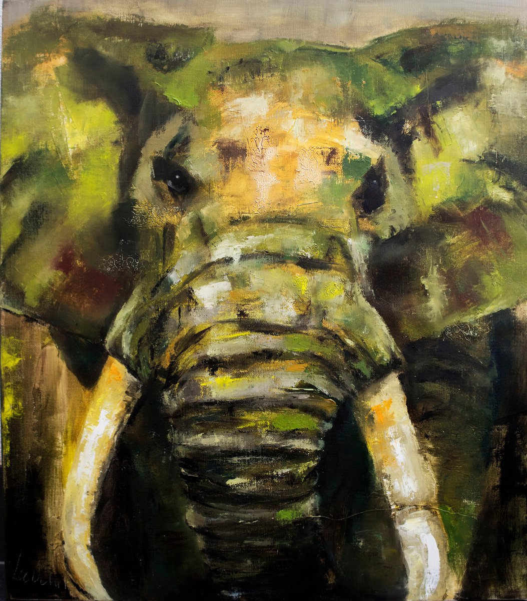 Elephant painting oil by Anna Lubchik
