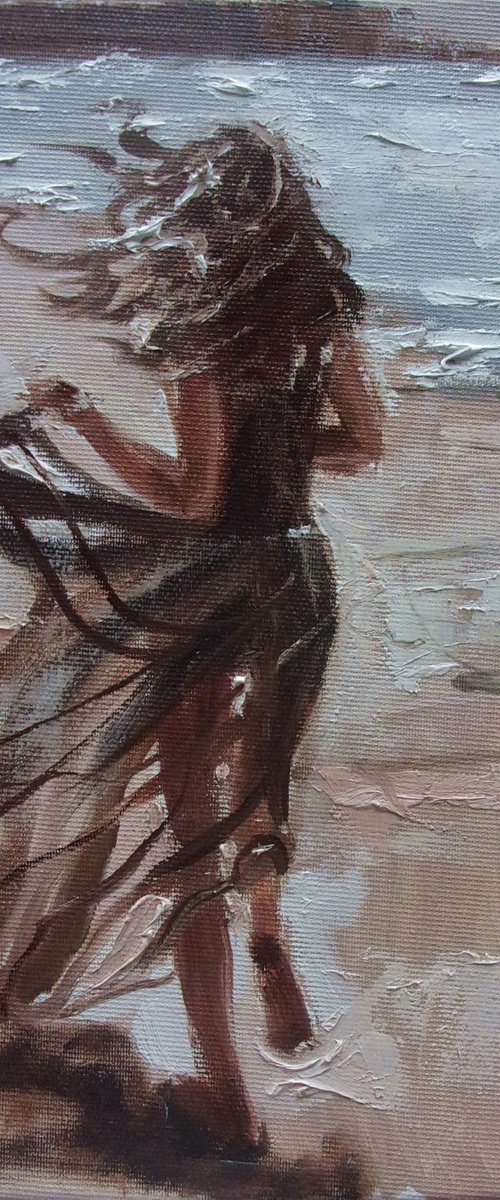 " SIMPLY LUCK... " SUN SKY SEA SAND liGHt  ORIGINAL OIL PAINTING, GIFT, PALETTE KNIFE by Monika Luniak