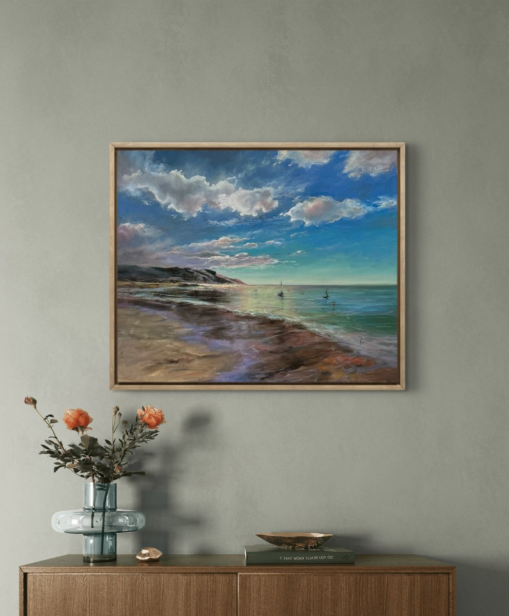 Photorealistic Landscape Oil Painting By Alesia Yeremeyeva, 24 X 20, Morning Calm By The Sea, Original Artwork