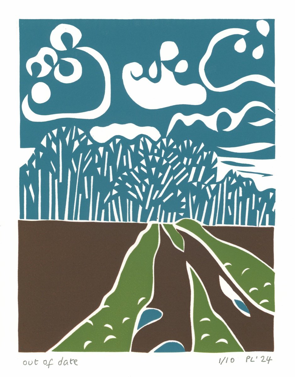 Graphic Landscape Print By Peter Long, 10 X 14", Out Of Date, Original Artwork