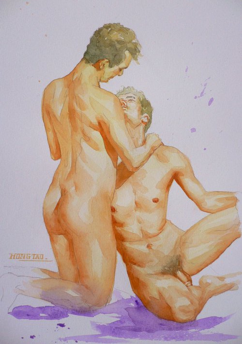 watercolour painting  male nude #16-4-18-07 by Hongtao Huang