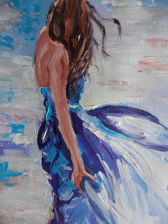 Blue Day-Woman Acrylic Painting on Paper