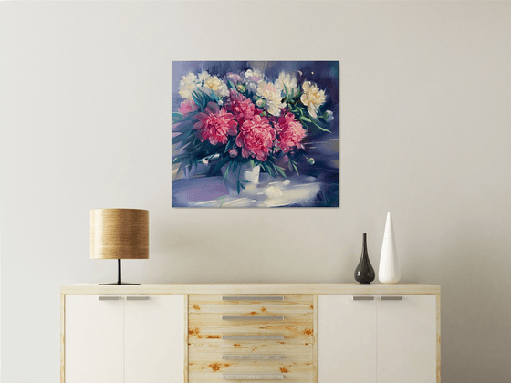 Peonies in a White Vase