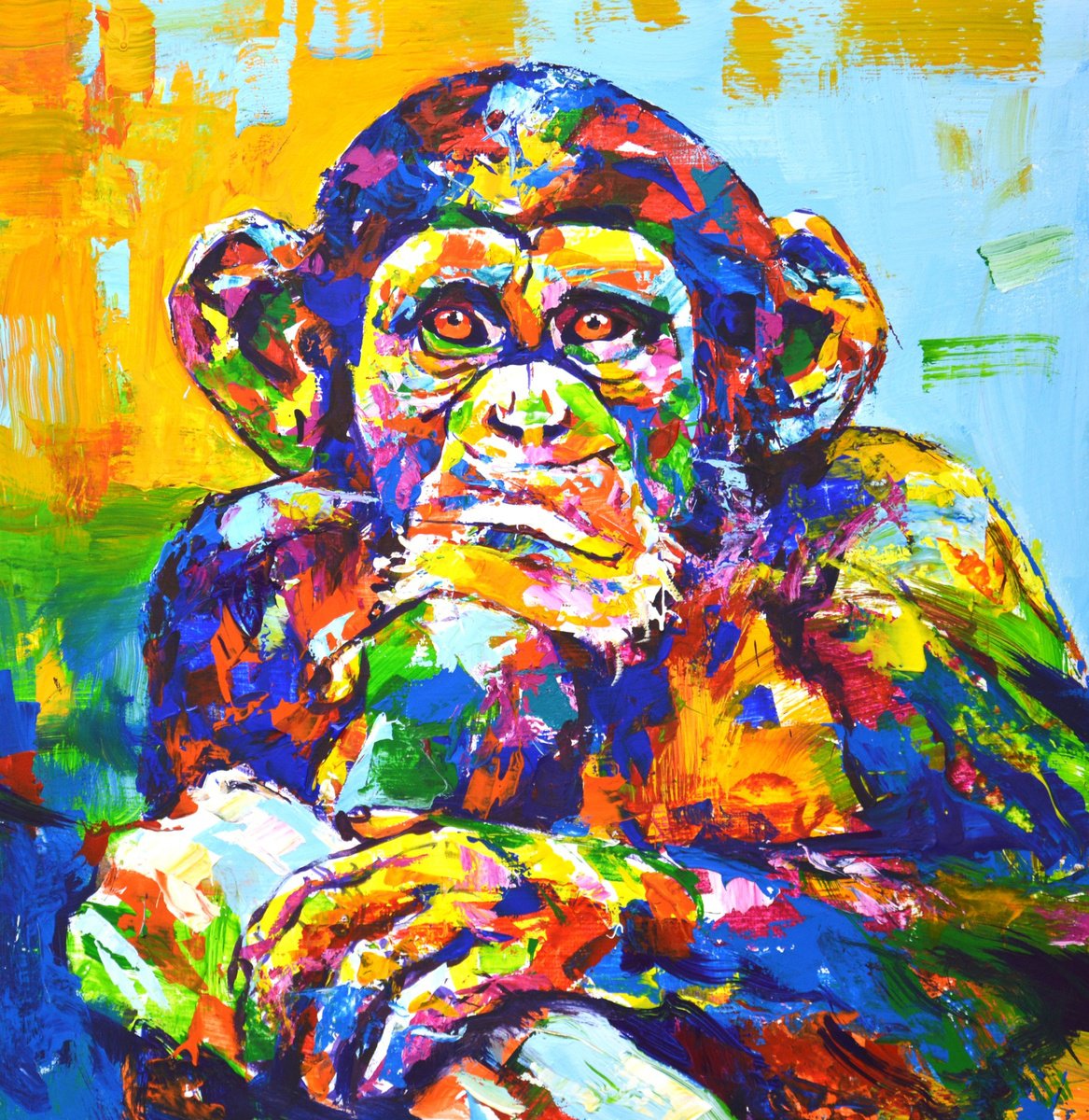 Expressive Animal Acrylic Painting By Iryna Kastsova, 31 X 31, A Monkey., Original Artwork
