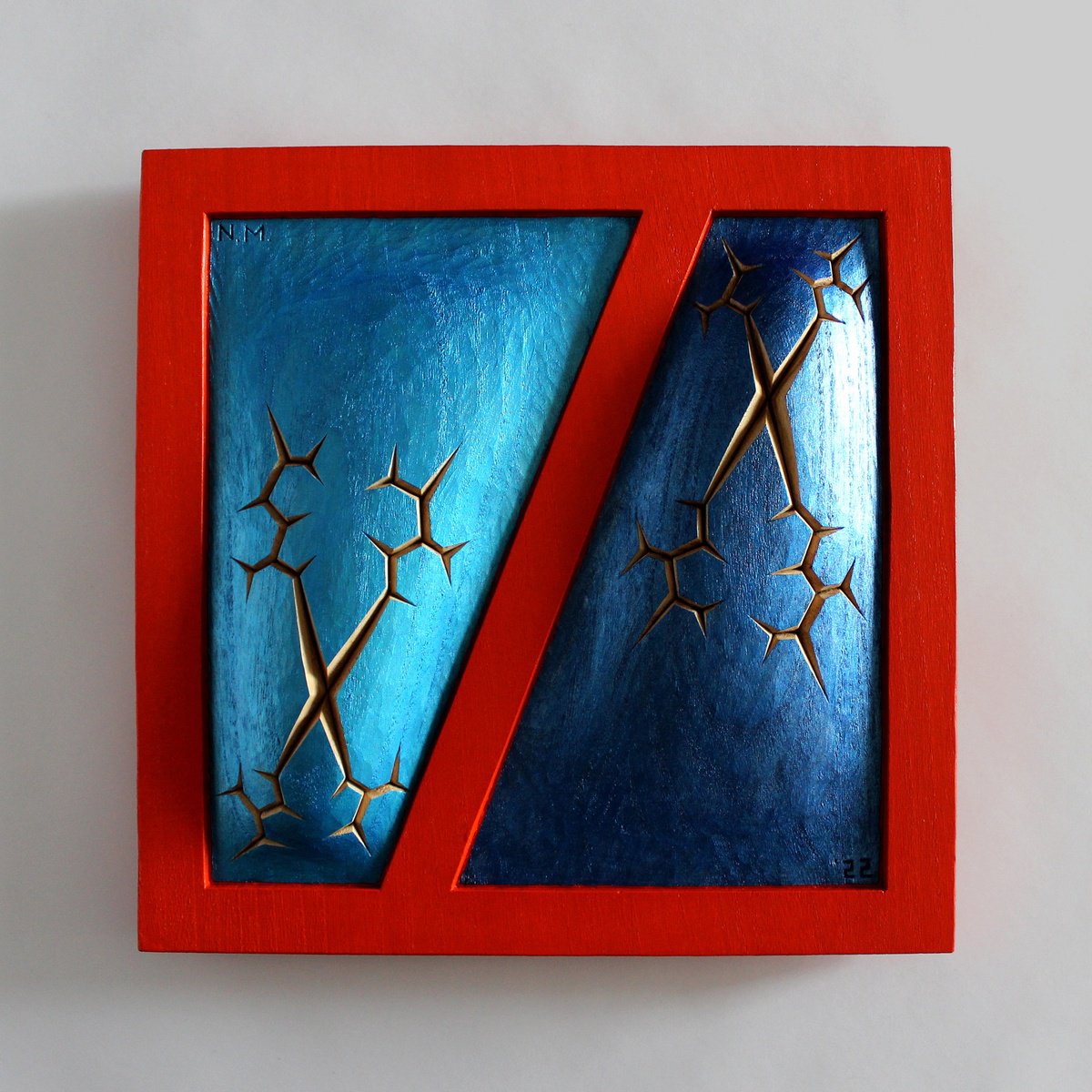 Urban And Pop Abstract Relief By Nikolay Martinov, 12 X 12", "Cross Tension Ii", Original Artwork