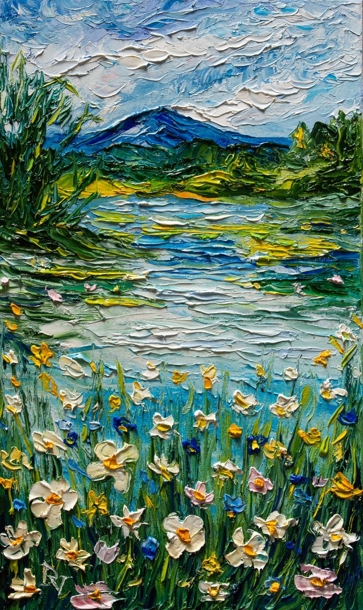 Impressionistic Landscape Oil Painting By Vladyslav Durniev, 12 X 20", Only Flowers Know, Original Artwork
