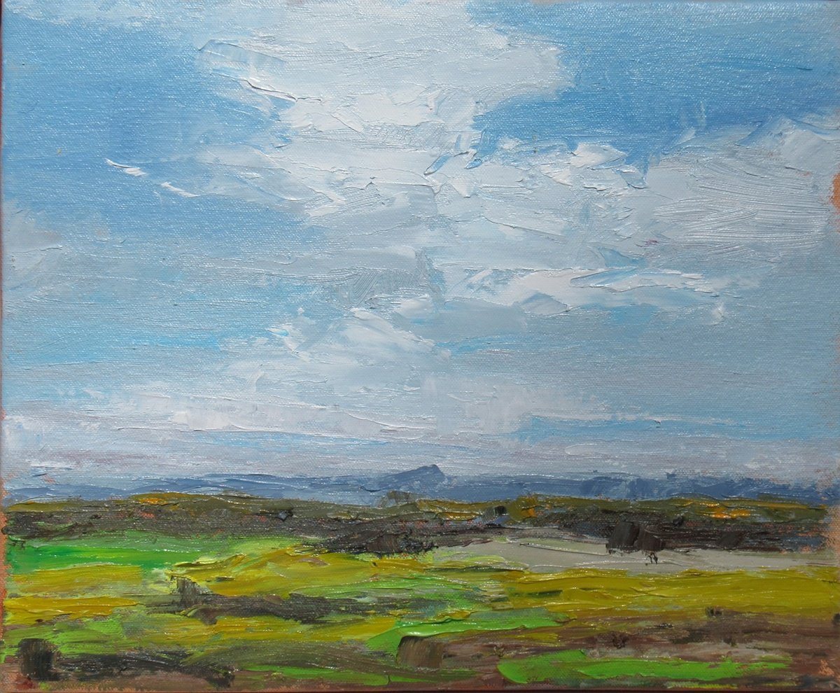 Impressionistic Landscape Oil Painting By Sherry Edmondson, 14 X 12", Hampshire- Local April Fields, Original Artwork