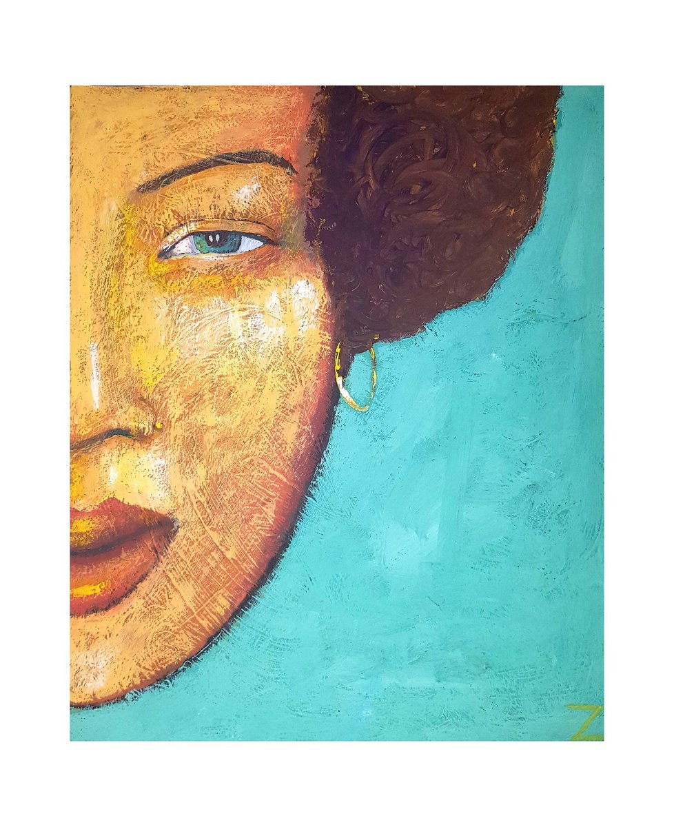 Naive Portrait Painting By Zhana Viel, 9 X 12", Diamant, Original Artwork