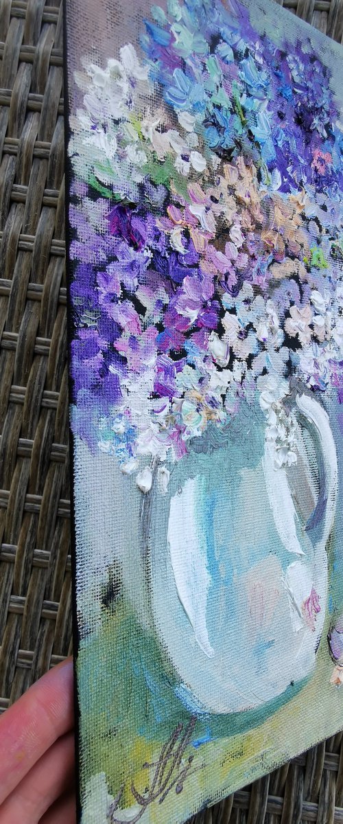 Lilac floral  painting, Original oil painting, Boho wall art art on canva by Annet Loginova