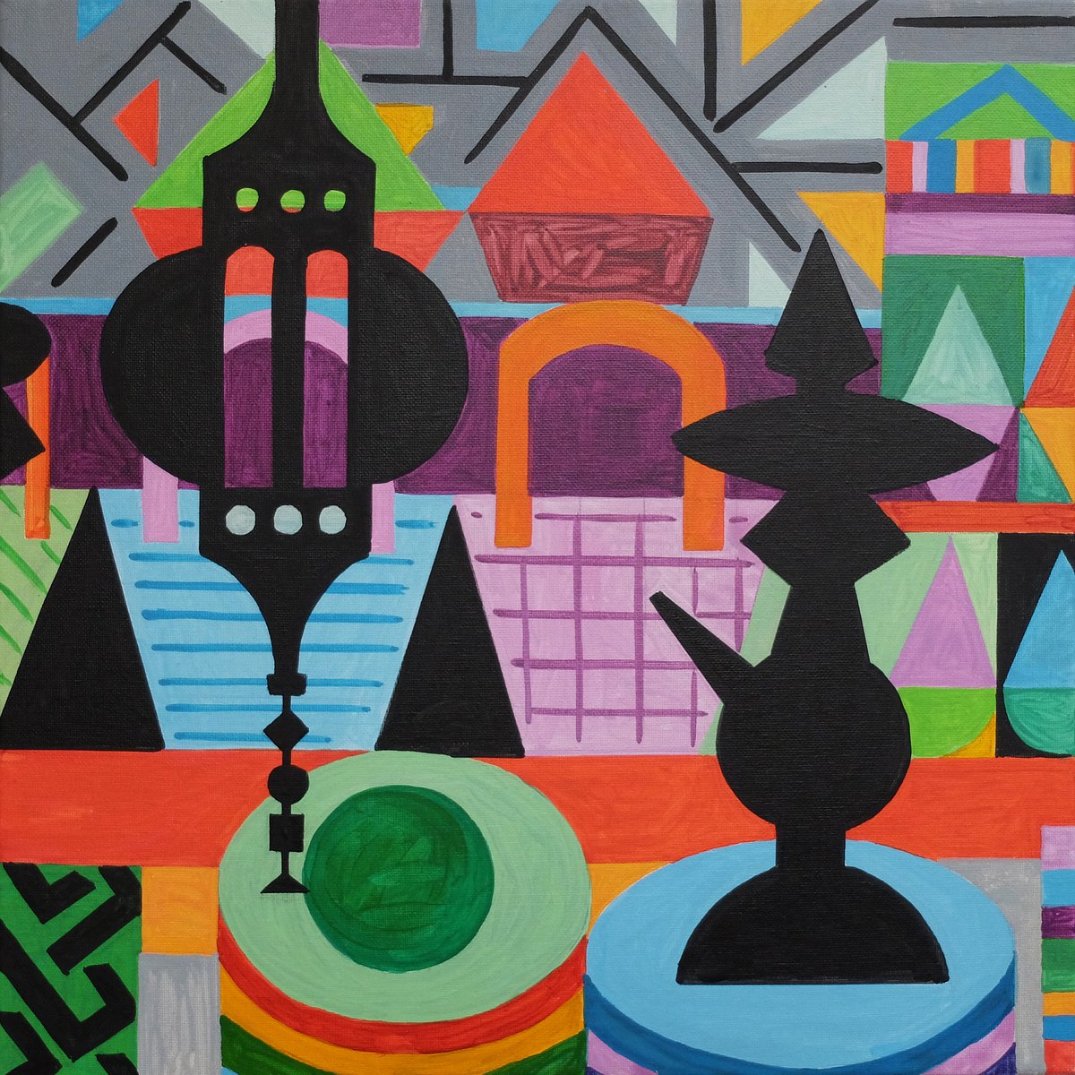 Graphic Acrylic Painting , Marrakesh-Souk_15A-C By Andre Baldet, 16 X 16, Artwork For Sale On Artfinder