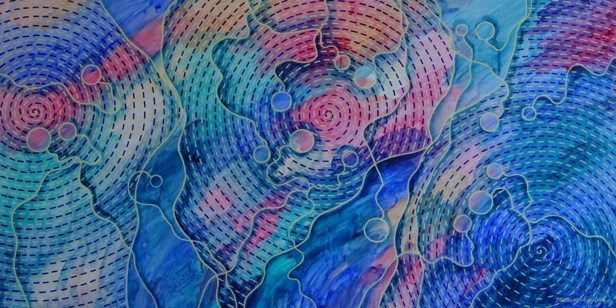 Abstract Acrylic Painting By Marina Krylova, 55 X 28", Secret Wellsprings #42, Original Artwork